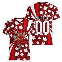 Personalized Canada Football Women V-Neck T-Shirt Maple Leaf Pattern - Moose Soccer Mascot