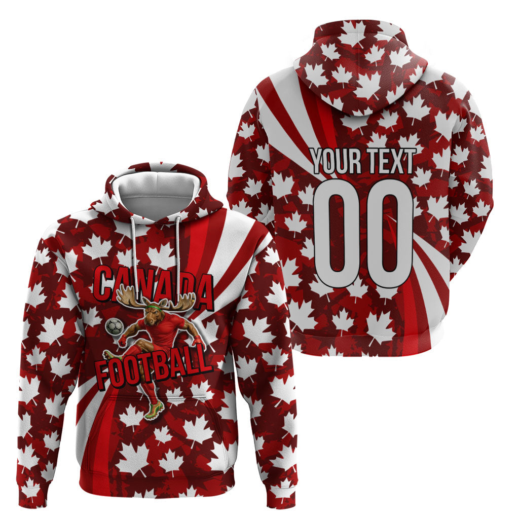 Personalized Canada Football Zip Hoodie Maple Leaf Pattern - Moose Soccer Mascot