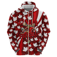 Personalized Canada Football Zip Hoodie Maple Leaf Pattern - Moose Soccer Mascot