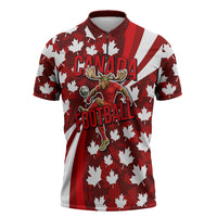 Personalized Canada Football Zipper Polo Shirt Maple Leaf Pattern - Moose Soccer Mascot