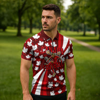 Personalized Canada Football Zipper Polo Shirt Maple Leaf Pattern - Moose Soccer Mascot