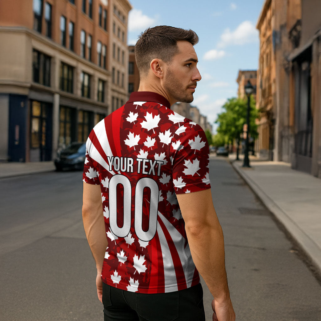 Personalized Canada Football Zipper Polo Shirt Maple Leaf Pattern - Moose Soccer Mascot