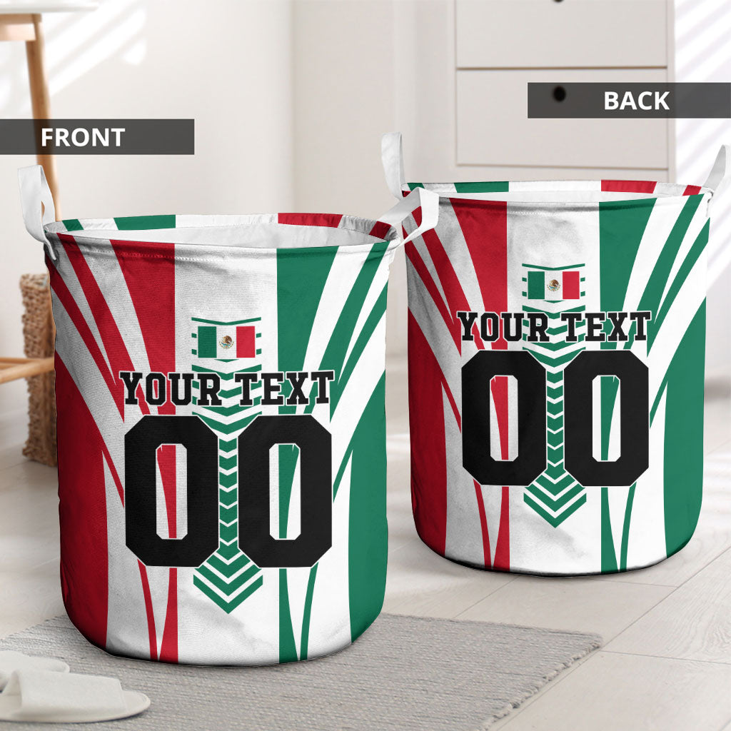 Personalized Mexico Football Laundry Basket Mexican Flag Jaguar Mascot Soccer Ball