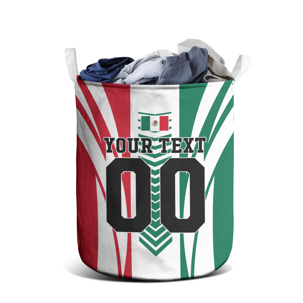 Personalized Mexico Football Laundry Basket Mexican Flag Jaguar Mascot Soccer Ball