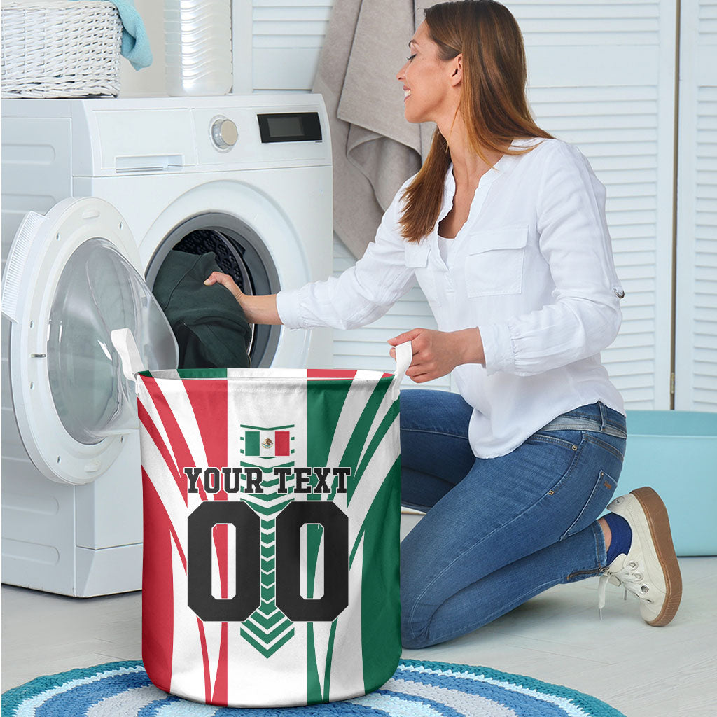 Personalized Mexico Football Laundry Basket Mexican Flag Jaguar Mascot Soccer Ball