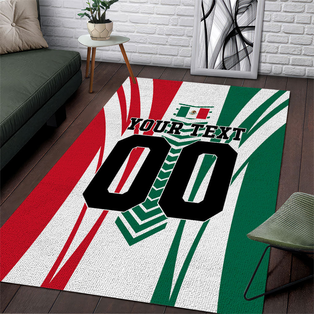 Personalized Mexico Football Area Rug Mexican Flag Jaguar Mascot Soccer Ball
