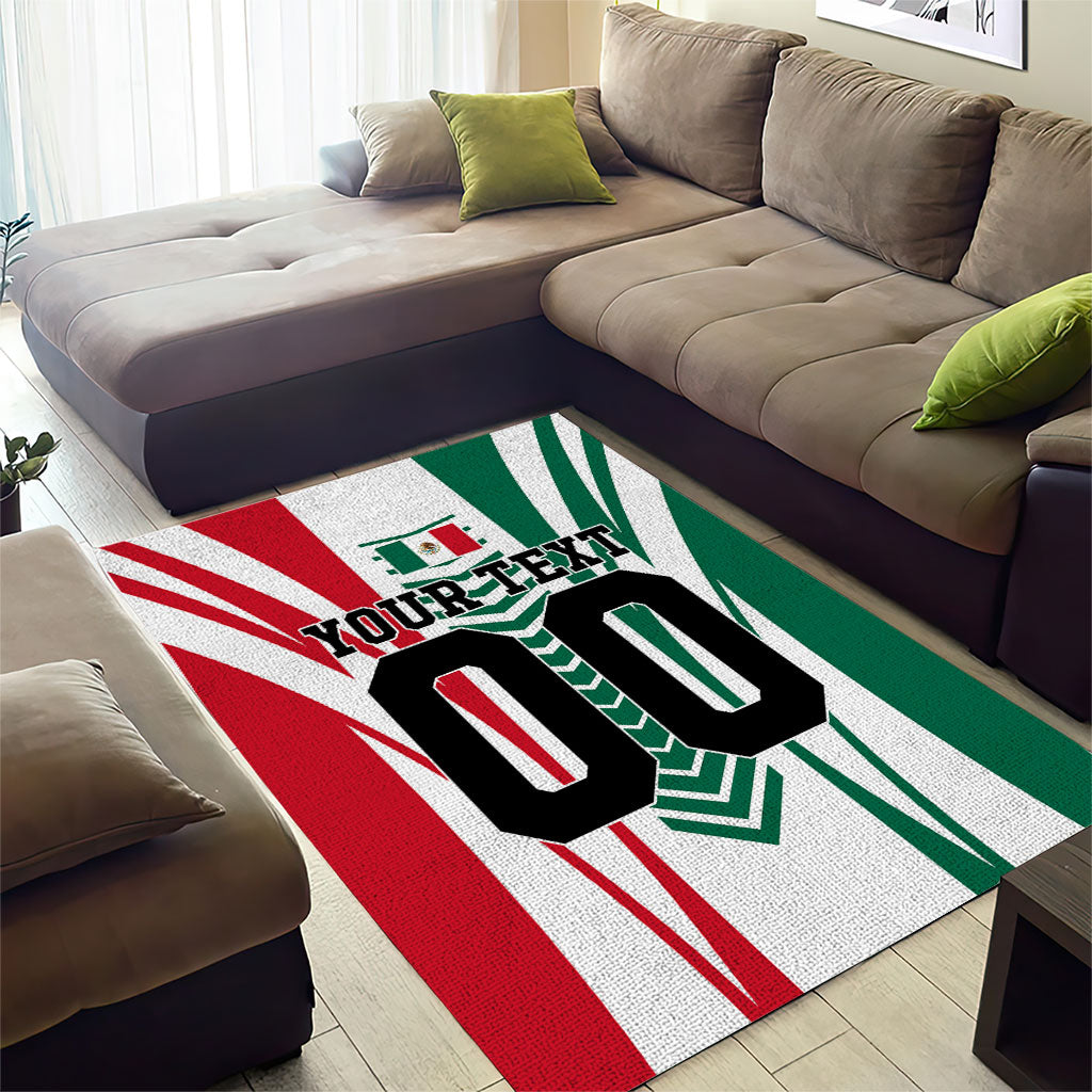 Personalized Mexico Football Area Rug Mexican Flag Jaguar Mascot Soccer Ball