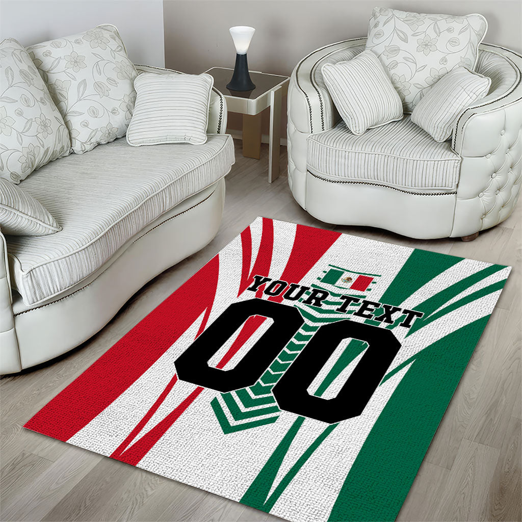 Personalized Mexico Football Area Rug Mexican Flag Jaguar Mascot Soccer Ball