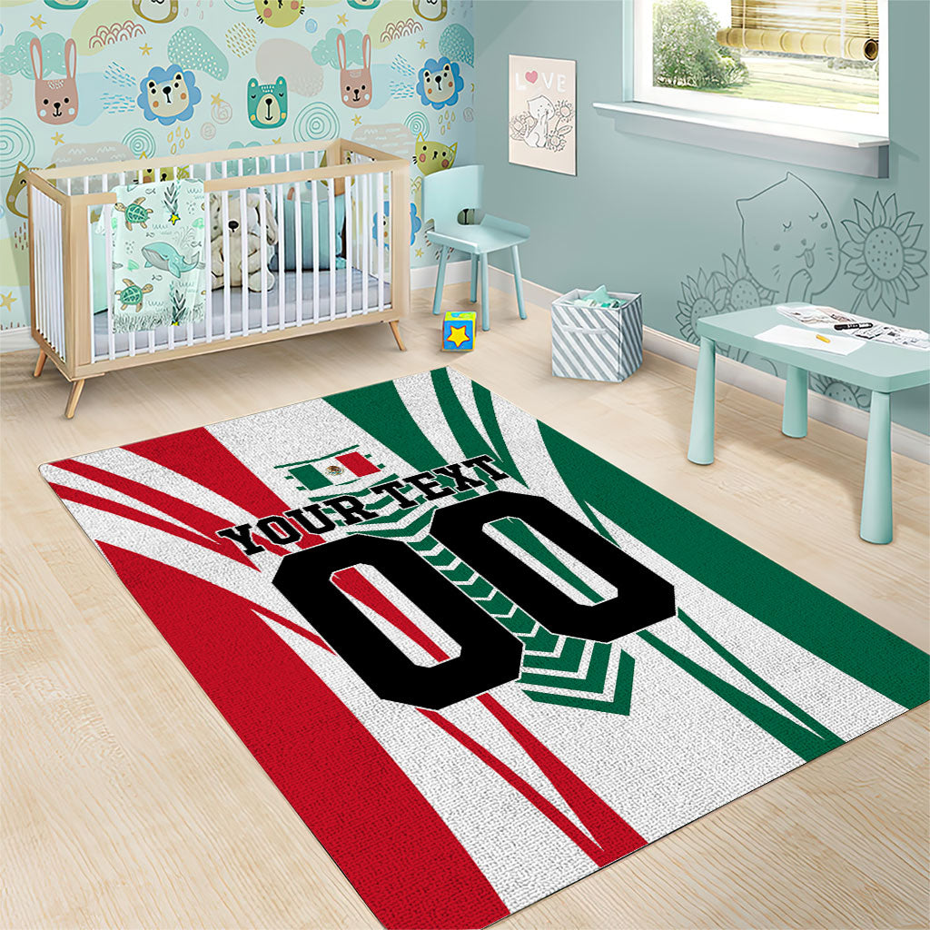 Personalized Mexico Football Area Rug Mexican Flag Jaguar Mascot Soccer Ball