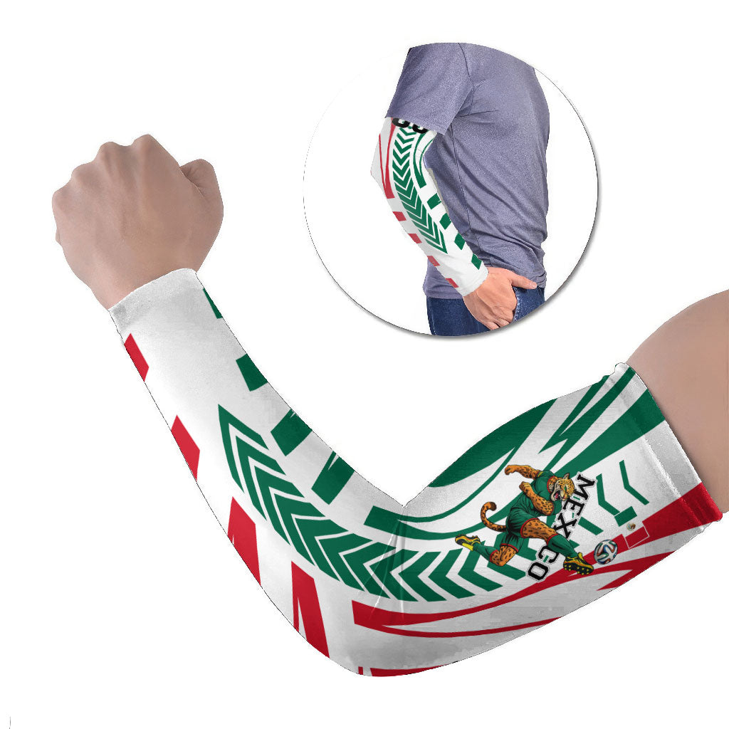 Personalized Mexico Football Arm Sleeves Mexican Flag Jaguar Mascot Soccer Ball