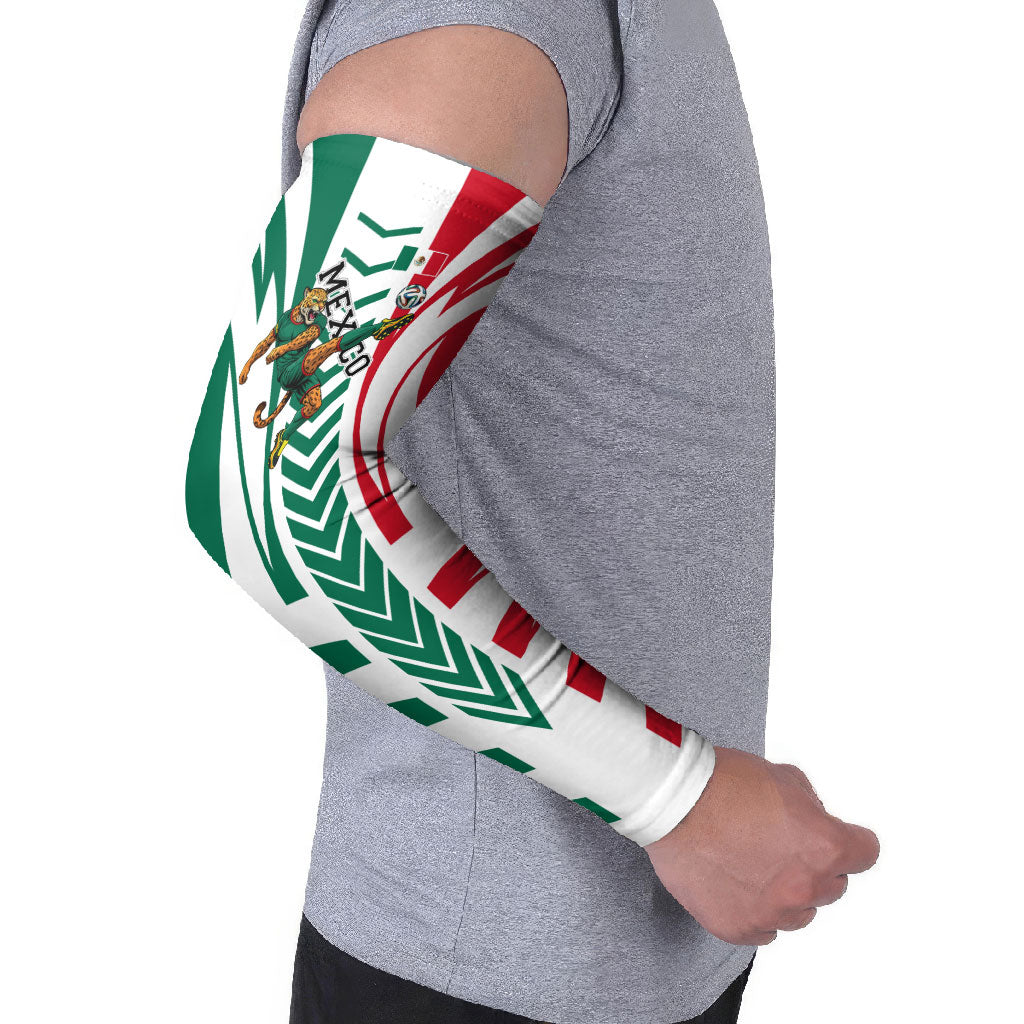 Personalized Mexico Football Arm Sleeves Mexican Flag Jaguar Mascot Soccer Ball
