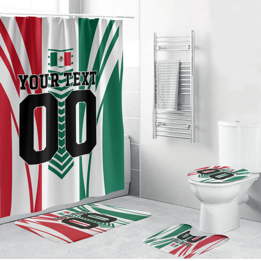 Personalized Mexico Football Bathroom Set Mexican Flag Jaguar Mascot Soccer Ball