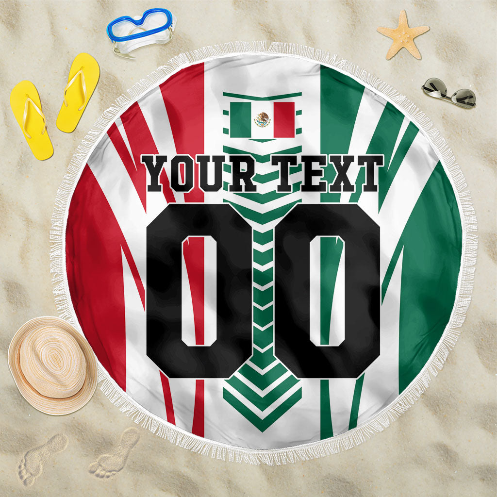 Personalized Mexico Football Beach Blanket Mexican Flag Jaguar Mascot Soccer Ball