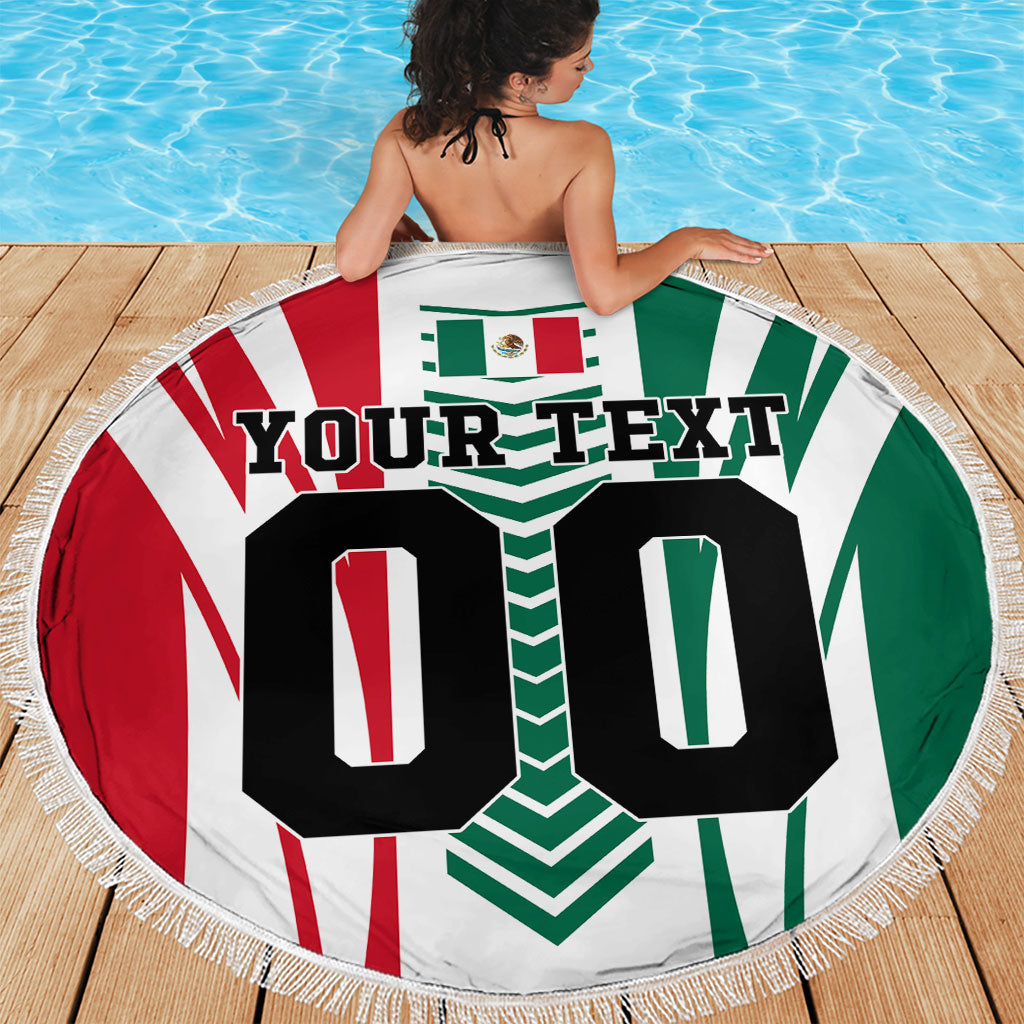 Personalized Mexico Football Beach Blanket Mexican Flag Jaguar Mascot Soccer Ball