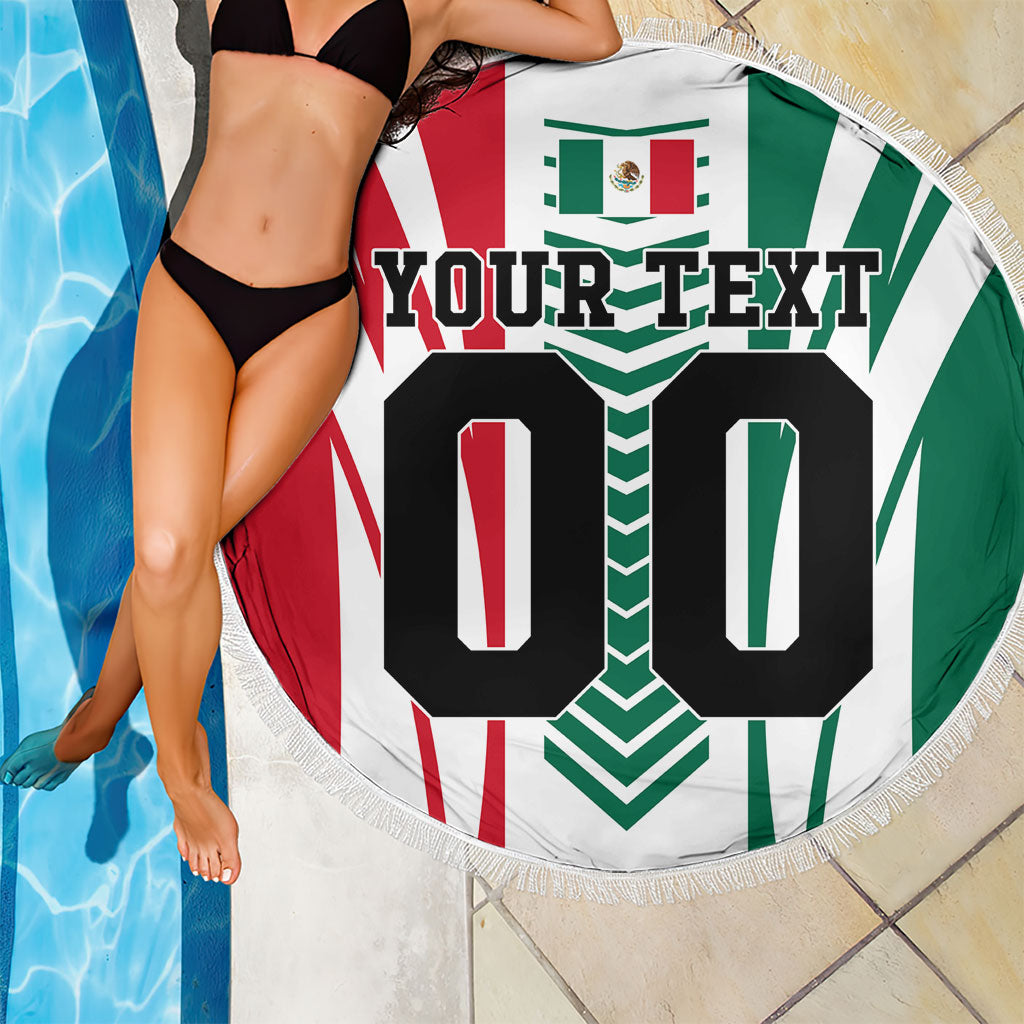 Personalized Mexico Football Beach Blanket Mexican Flag Jaguar Mascot Soccer Ball