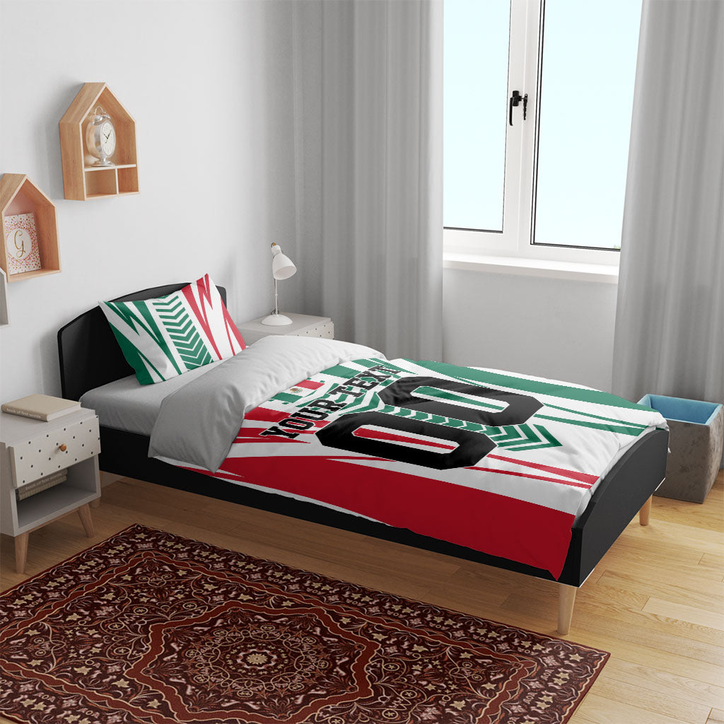Personalized Mexico Football Bedding Set Mexican Flag Jaguar Mascot Soccer Ball