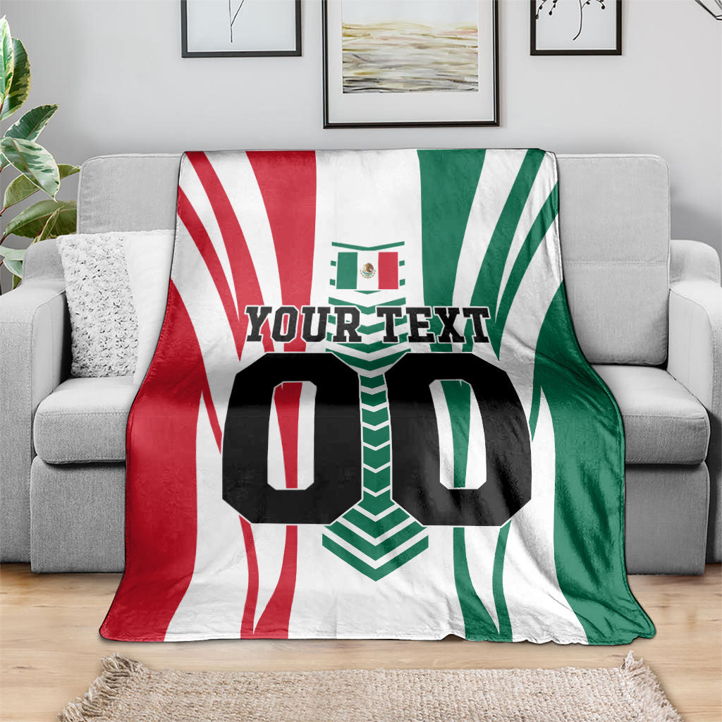 Personalized Mexico Football Blanket Mexican Flag Jaguar Mascot Soccer Ball