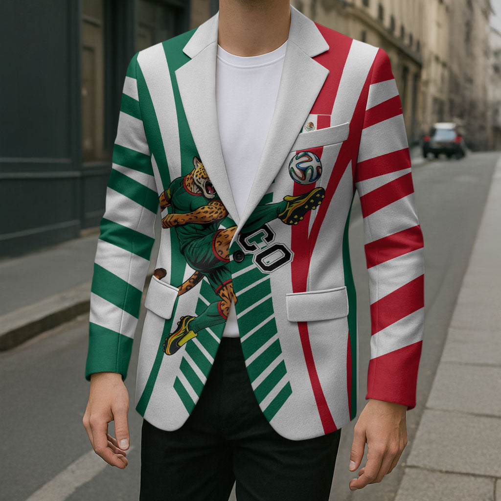 Personalized Mexico Football Blazer Mexican Flag Jaguar Mascot Soccer Ball