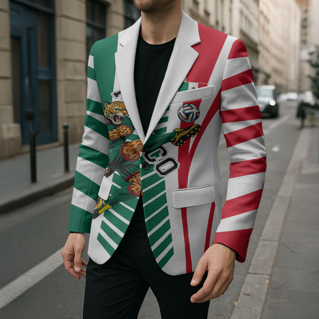 Personalized Mexico Football Blazer Mexican Flag Jaguar Mascot Soccer Ball