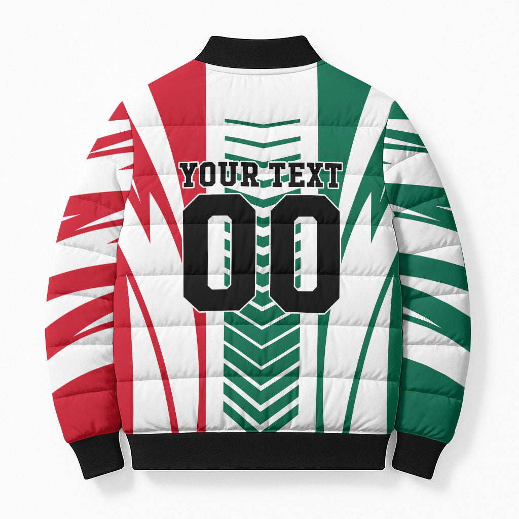 Personalized Mexico Football Bomber Puffer Jacket Mexican Flag Jaguar Mascot Soccer Ball