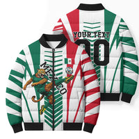 Personalized Mexico Football Bomber Puffer Jacket Mexican Flag Jaguar Mascot Soccer Ball