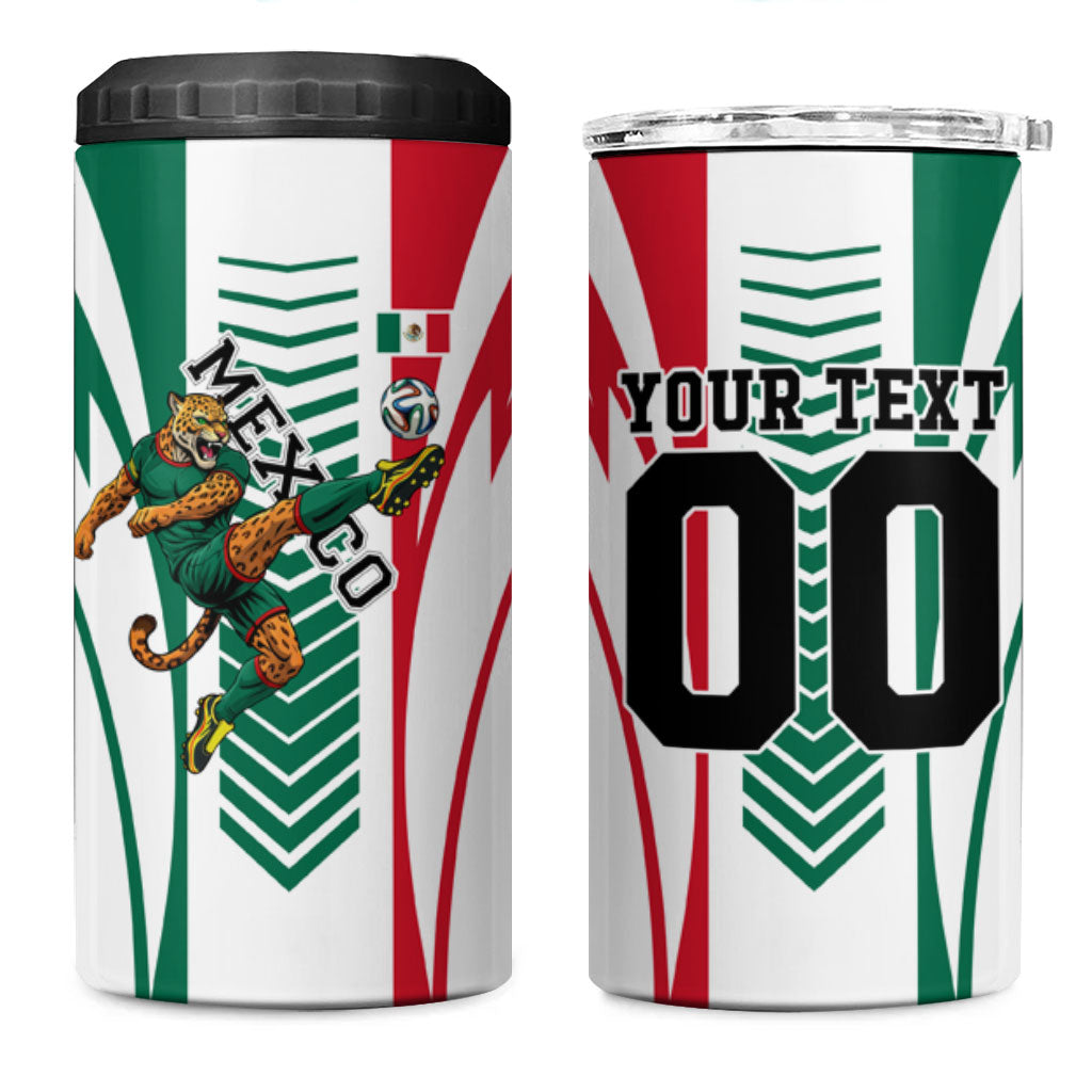Personalized Mexico Football 4 in 1 Can Cooler Tumbler Mexican Flag Jaguar Mascot Soccer Ball