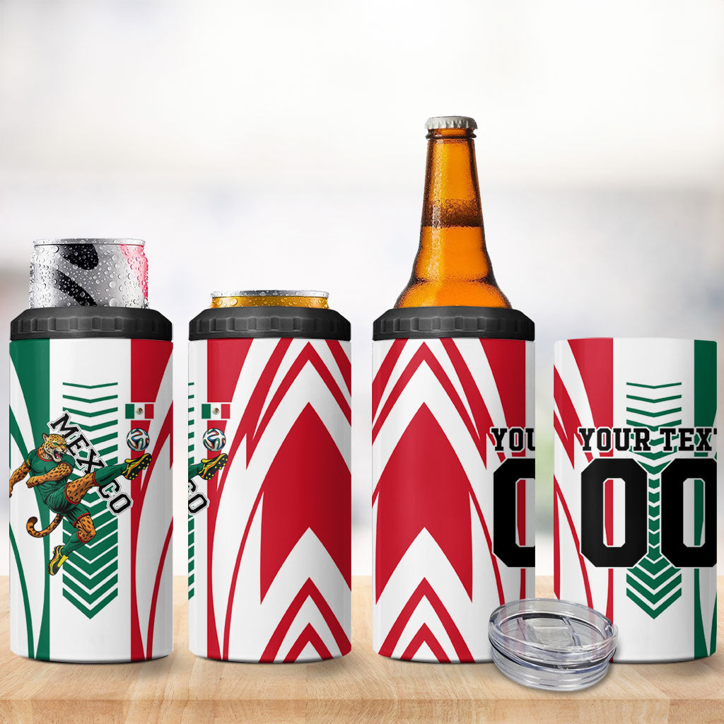 Personalized Mexico Football 4 in 1 Can Cooler Tumbler Mexican Flag Jaguar Mascot Soccer Ball