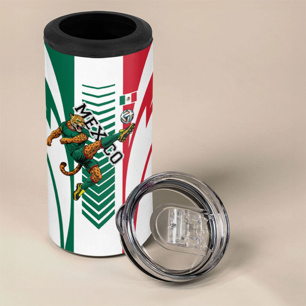 Personalized Mexico Football 4 in 1 Can Cooler Tumbler Mexican Flag Jaguar Mascot Soccer Ball
