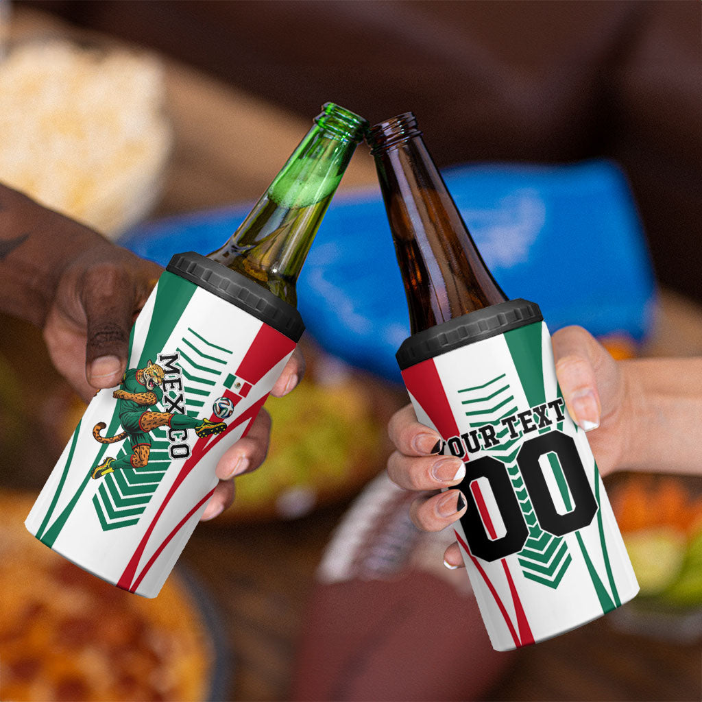 Personalized Mexico Football 4 in 1 Can Cooler Tumbler Mexican Flag Jaguar Mascot Soccer Ball
