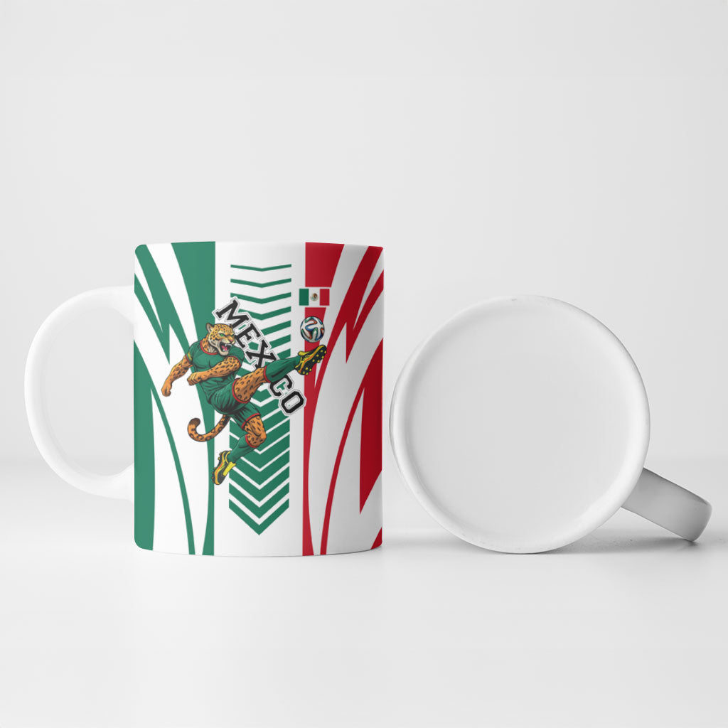 Personalized Mexico Football Ceramic Mug Mexican Flag Jaguar Mascot Soccer Ball