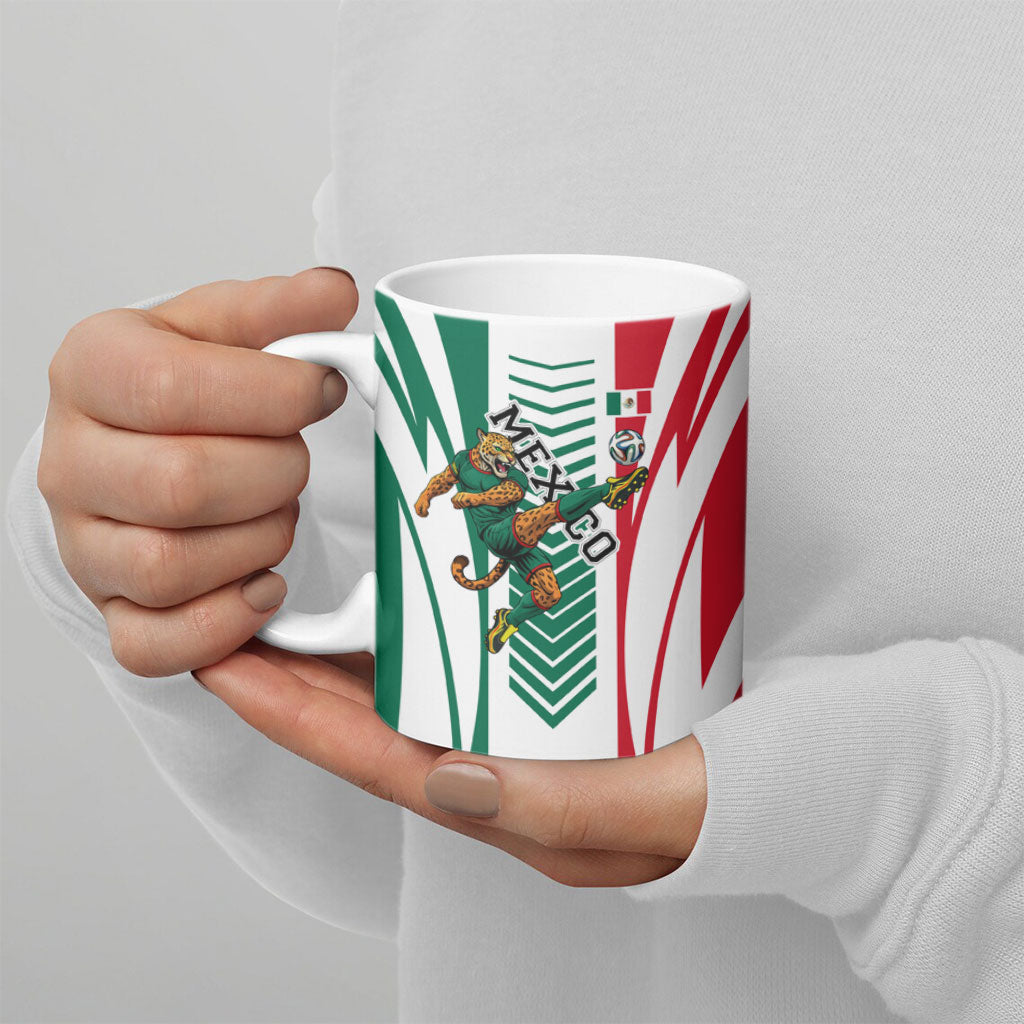 Personalized Mexico Football Ceramic Mug Mexican Flag Jaguar Mascot Soccer Ball