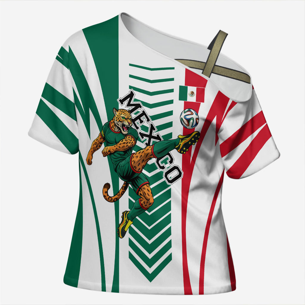 Personalized Mexico Football Cross Shoulder Shirt Mexican Flag Jaguar Mascot Soccer Ball