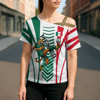 Personalized Mexico Football Cross Shoulder Shirt Mexican Flag Jaguar Mascot Soccer Ball