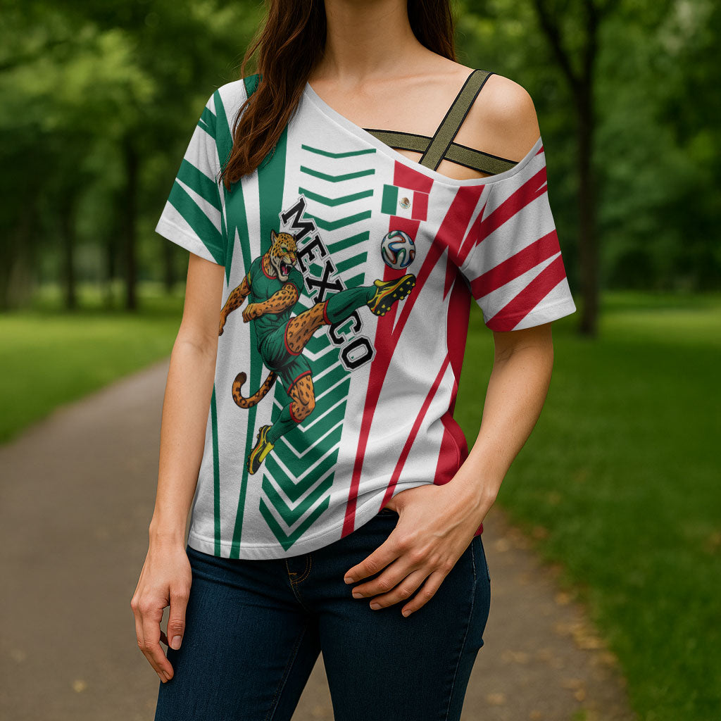 Personalized Mexico Football Cross Shoulder Shirt Mexican Flag Jaguar Mascot Soccer Ball