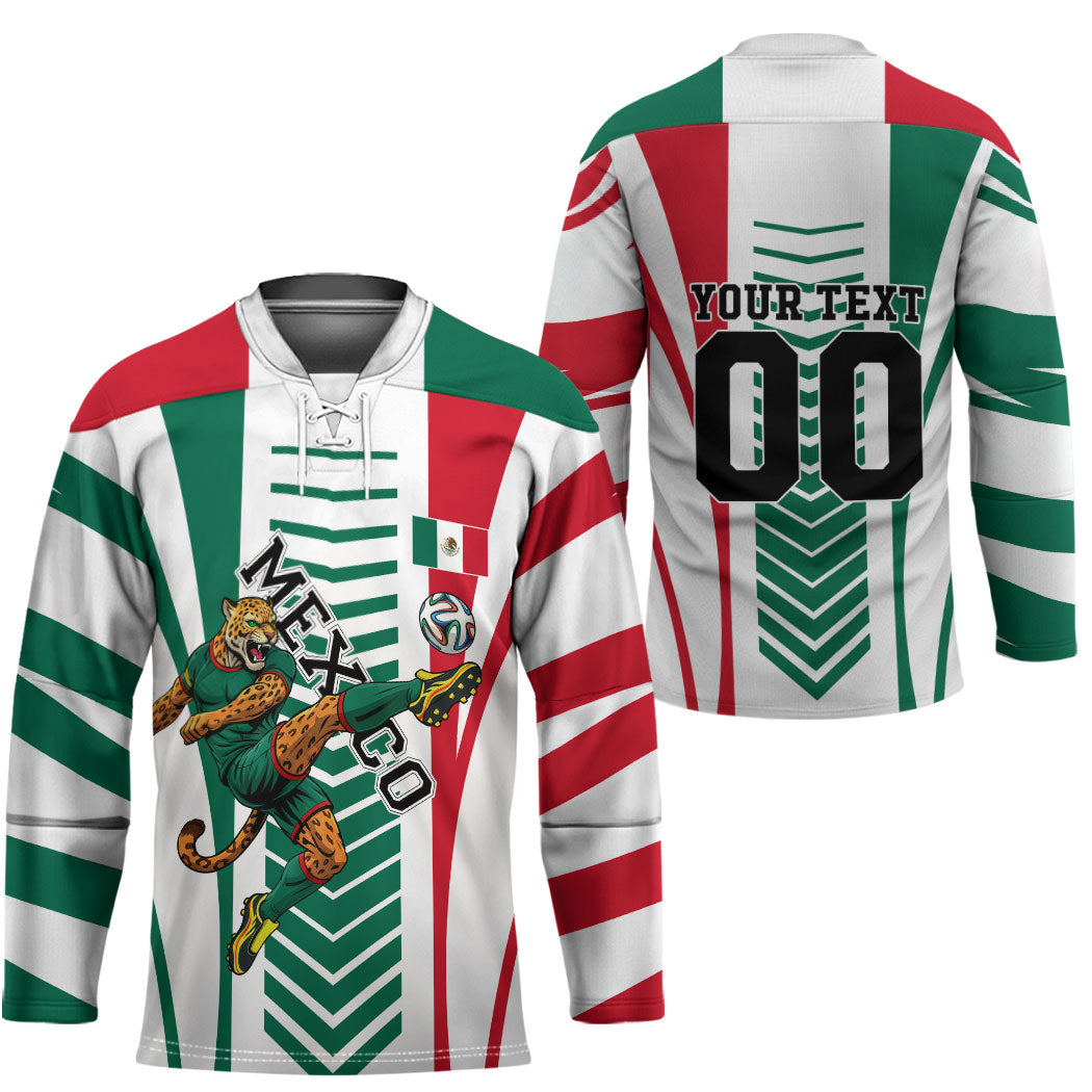 Personalized Mexico Football Hockey Jersey Mexican Flag Jaguar Mascot Soccer Ball