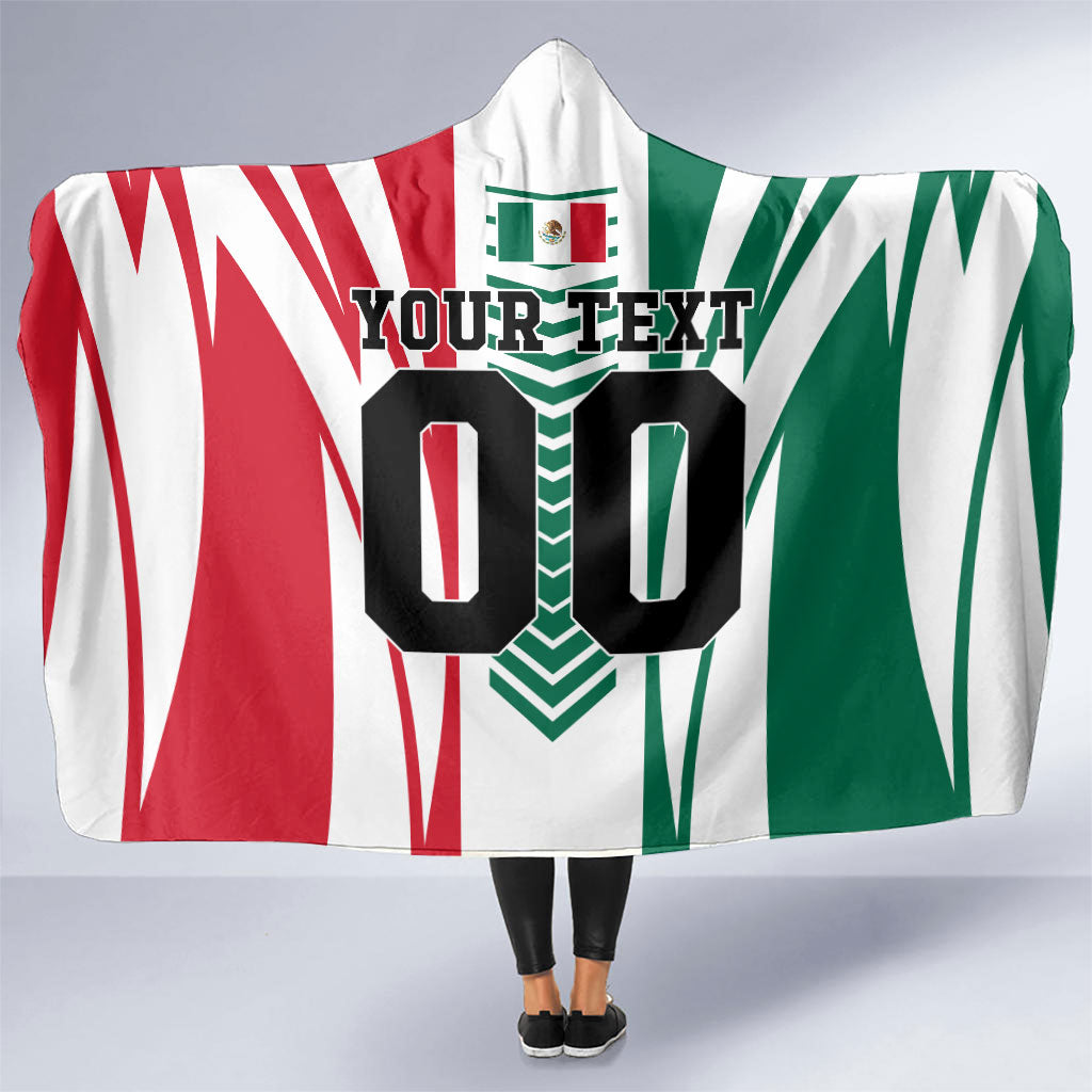 Personalized Mexico Football Hooded Blanket Mexican Flag Jaguar Mascot Soccer Ball