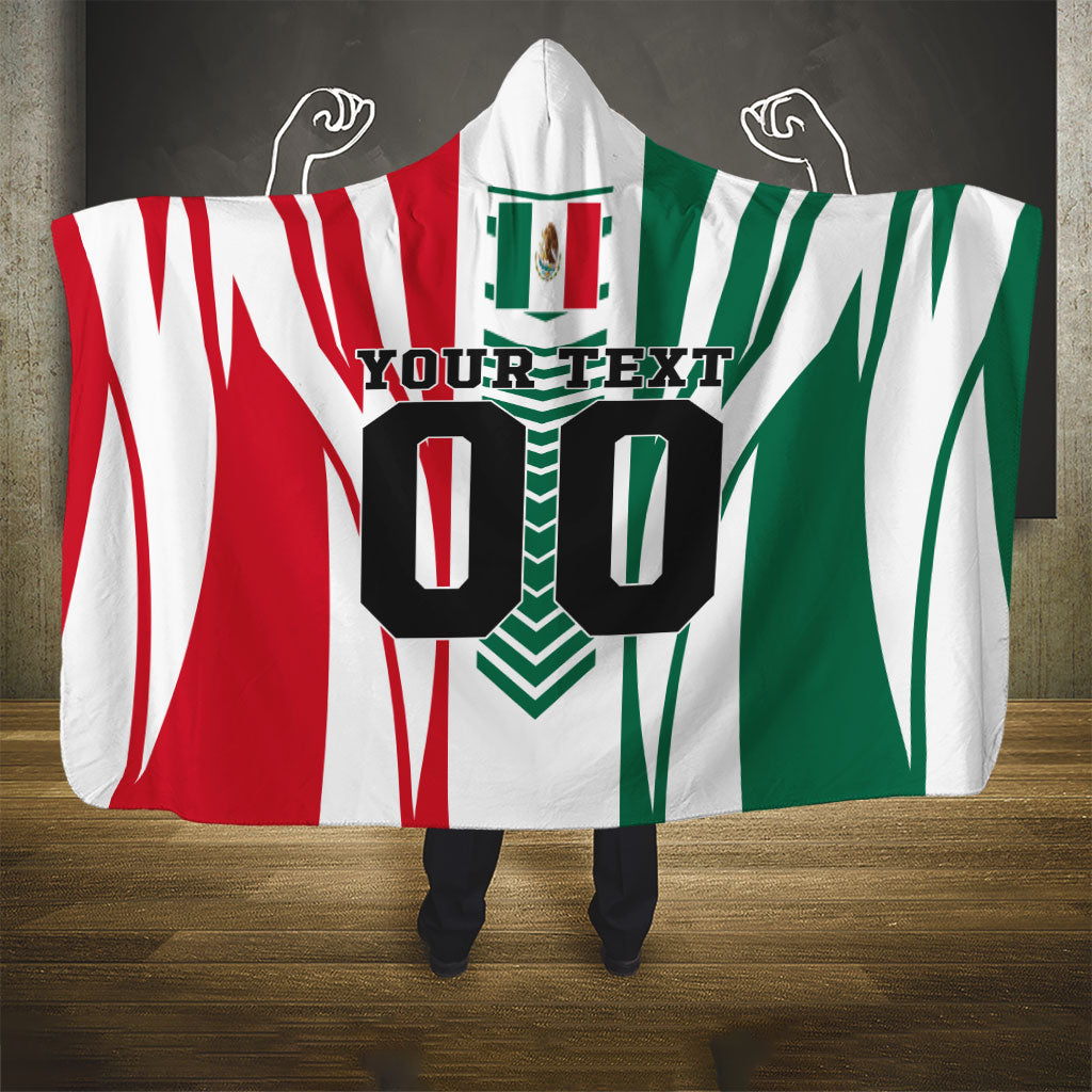 Personalized Mexico Football Hooded Blanket Mexican Flag Jaguar Mascot Soccer Ball