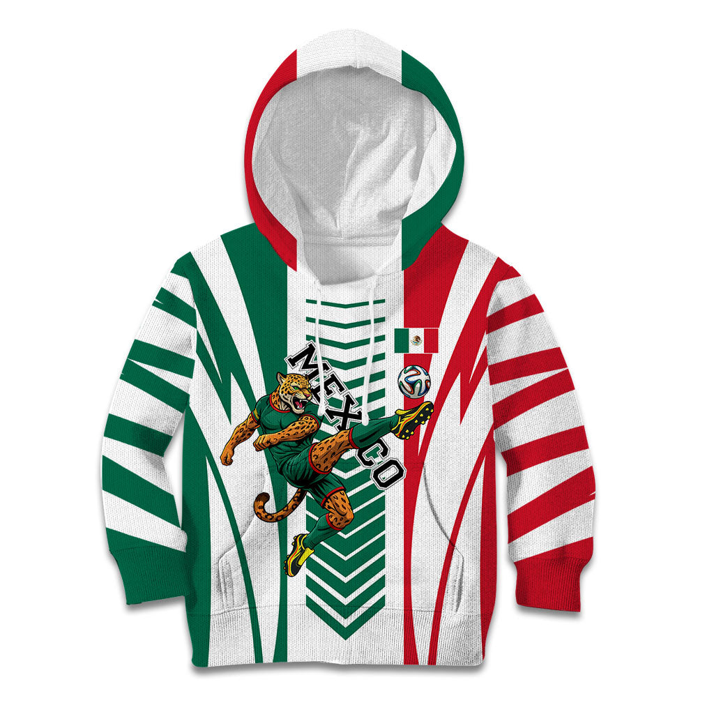 Personalized Mexico Football Kid Hoodie Mexican Flag Jaguar Mascot Soccer Ball