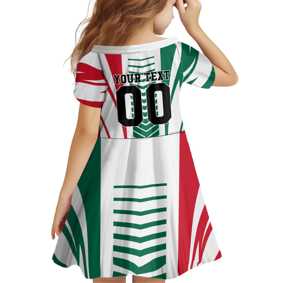 Personalized Mexico Football Kid Short Sleeve Dress Mexican Flag Jaguar Mascot Soccer Ball