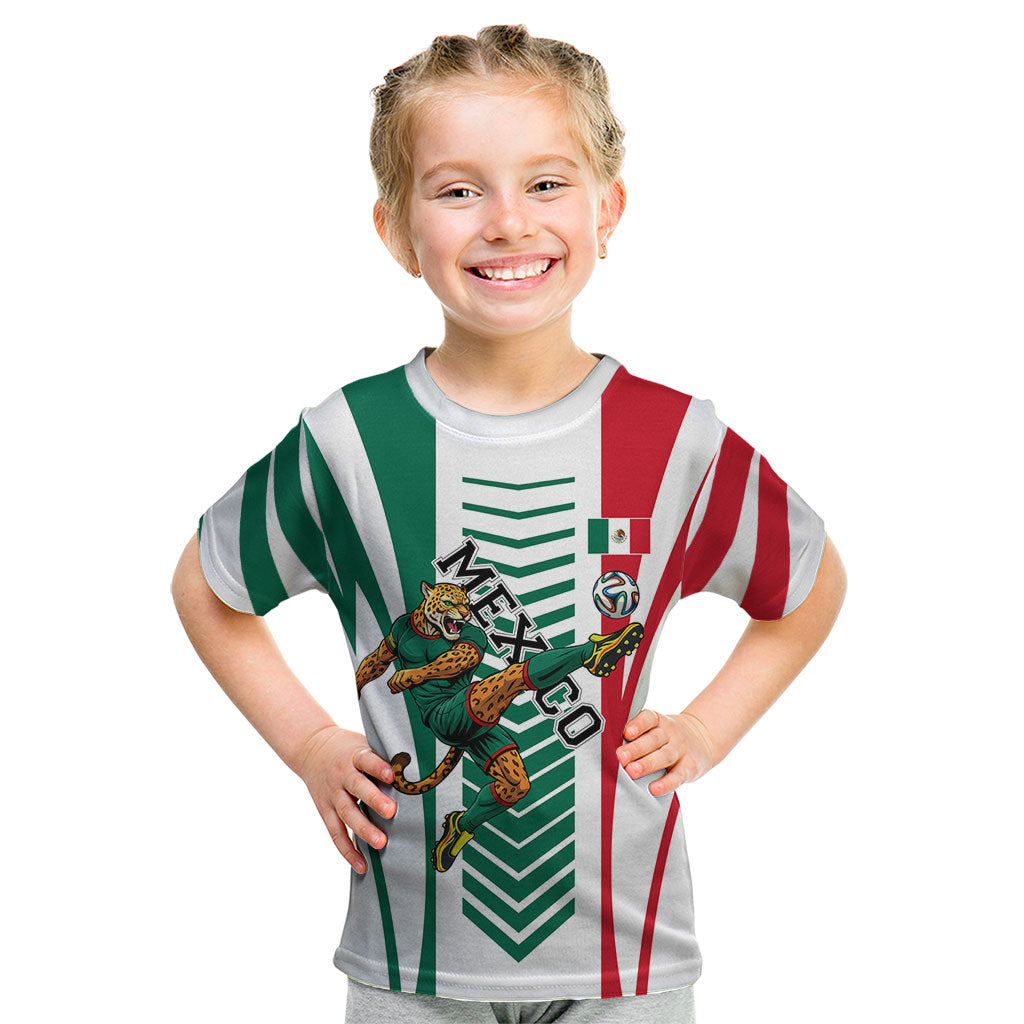 Personalized Mexico Football Kid T Shirt Mexican Flag Jaguar Mascot Soccer Ball