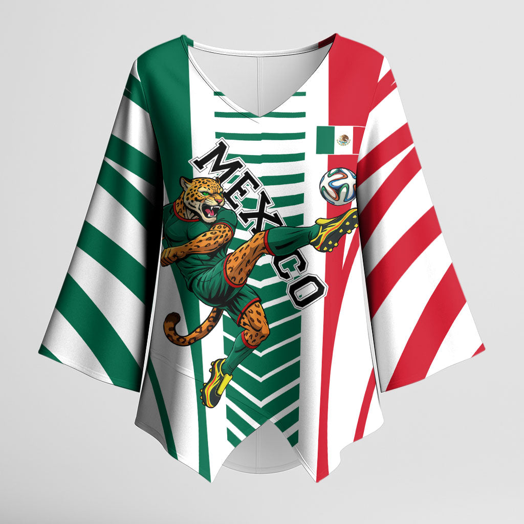 Personalized Mexico Football Kimono Sleeve Blouse Mexican Flag Jaguar Mascot Soccer Ball