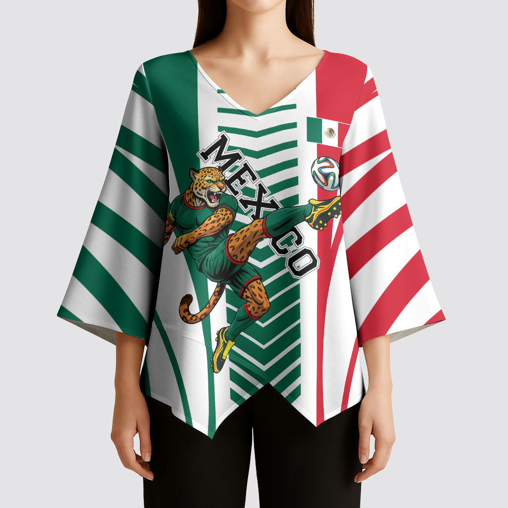 Personalized Mexico Football Kimono Sleeve Blouse Mexican Flag Jaguar Mascot Soccer Ball