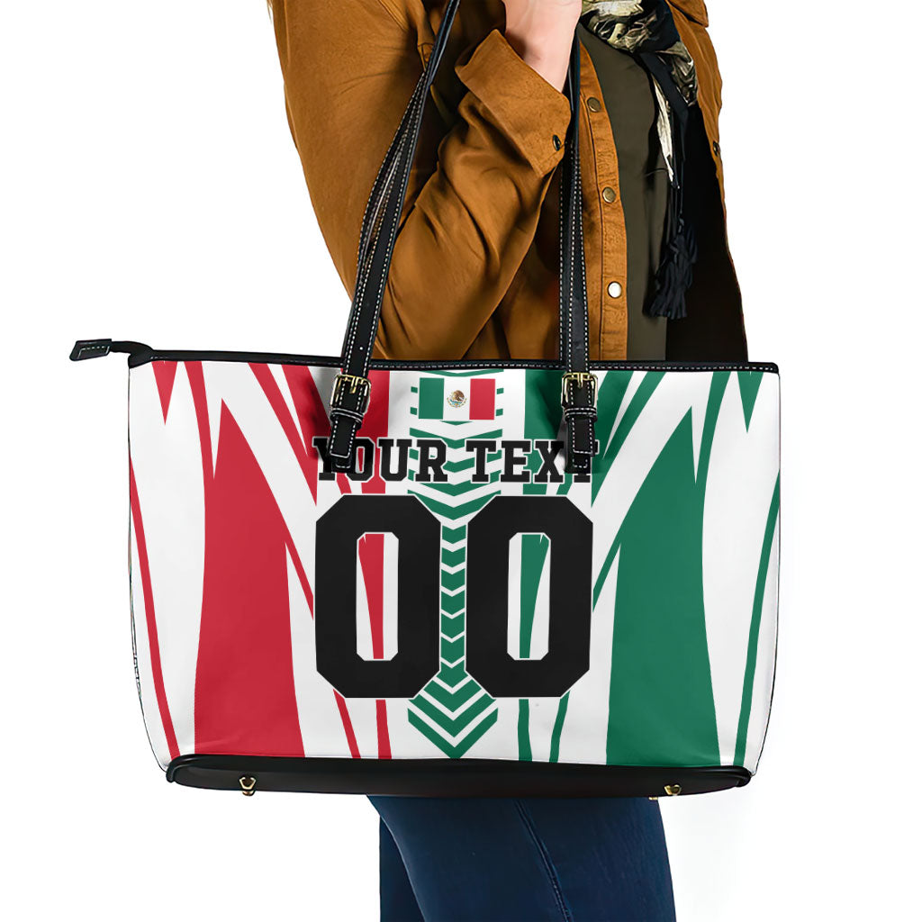Personalized Mexico Football Leather Tote Bag Mexican Flag Jaguar Mascot Soccer Ball