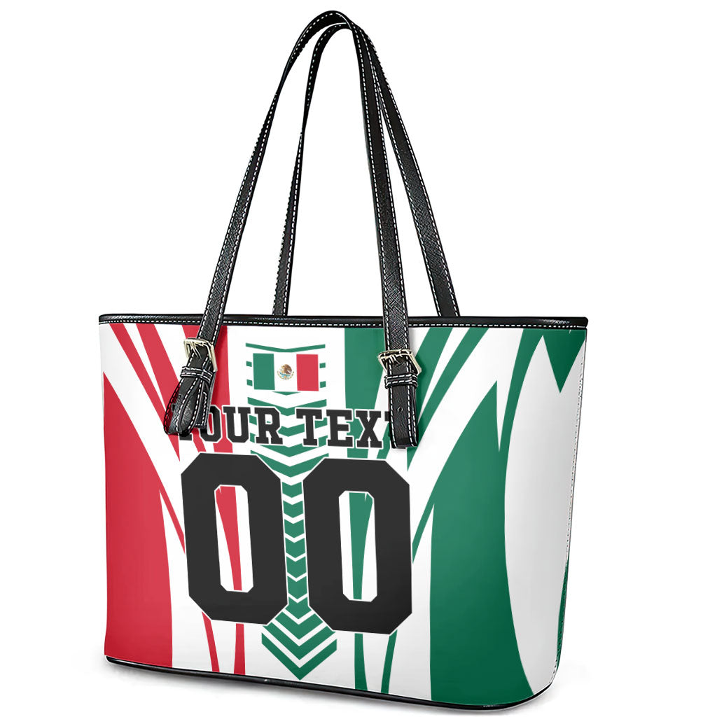 Personalized Mexico Football Leather Tote Bag Mexican Flag Jaguar Mascot Soccer Ball