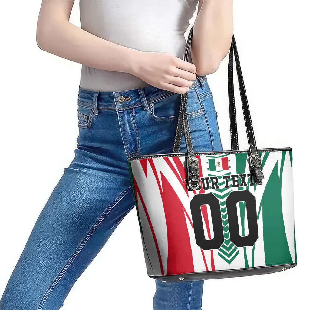 Personalized Mexico Football Leather Tote Bag Mexican Flag Jaguar Mascot Soccer Ball
