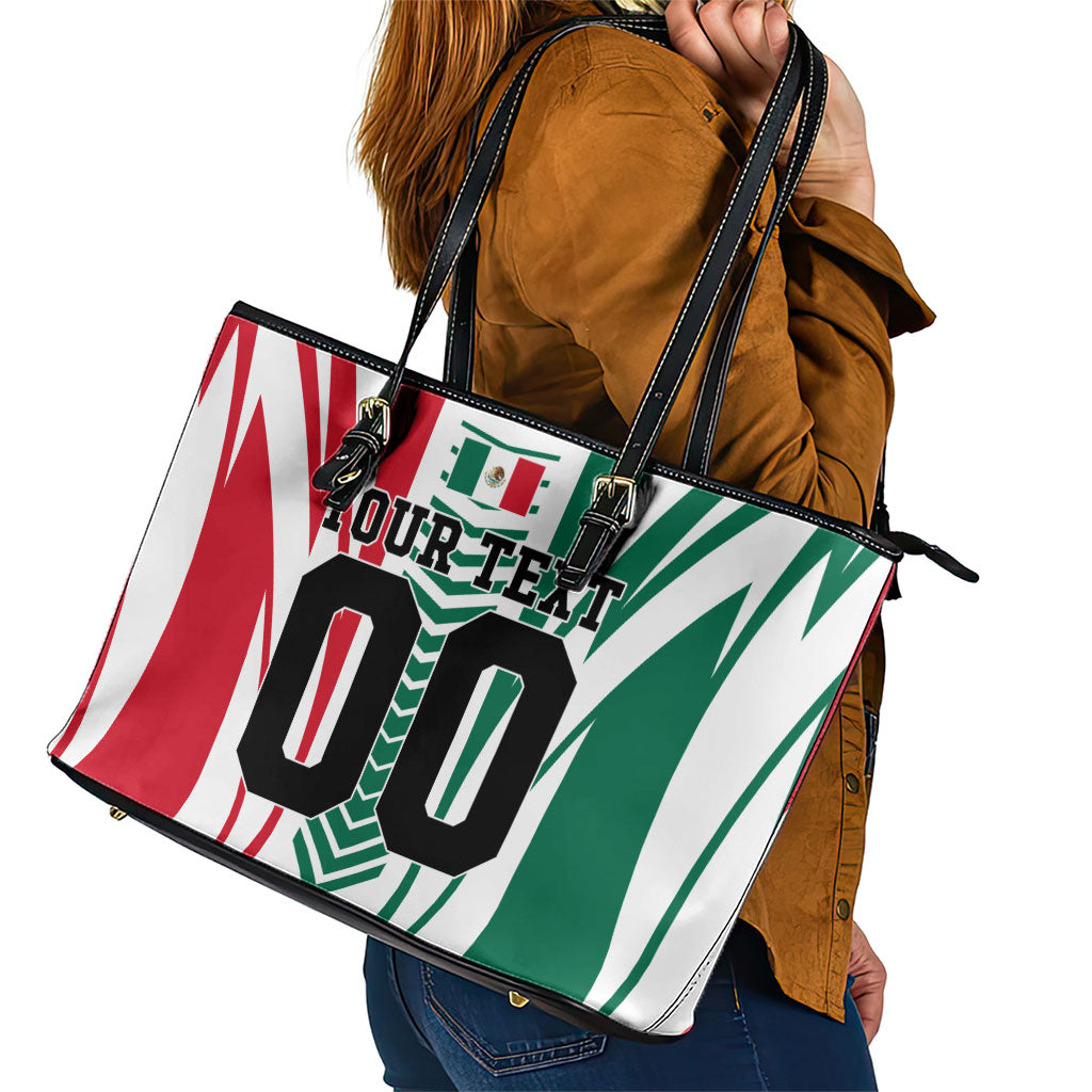 Personalized Mexico Football Leather Tote Bag Mexican Flag Jaguar Mascot Soccer Ball