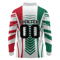 Personalized Mexico Football Long Sleeve Polo Shirt Mexican Flag Jaguar Mascot Soccer Ball