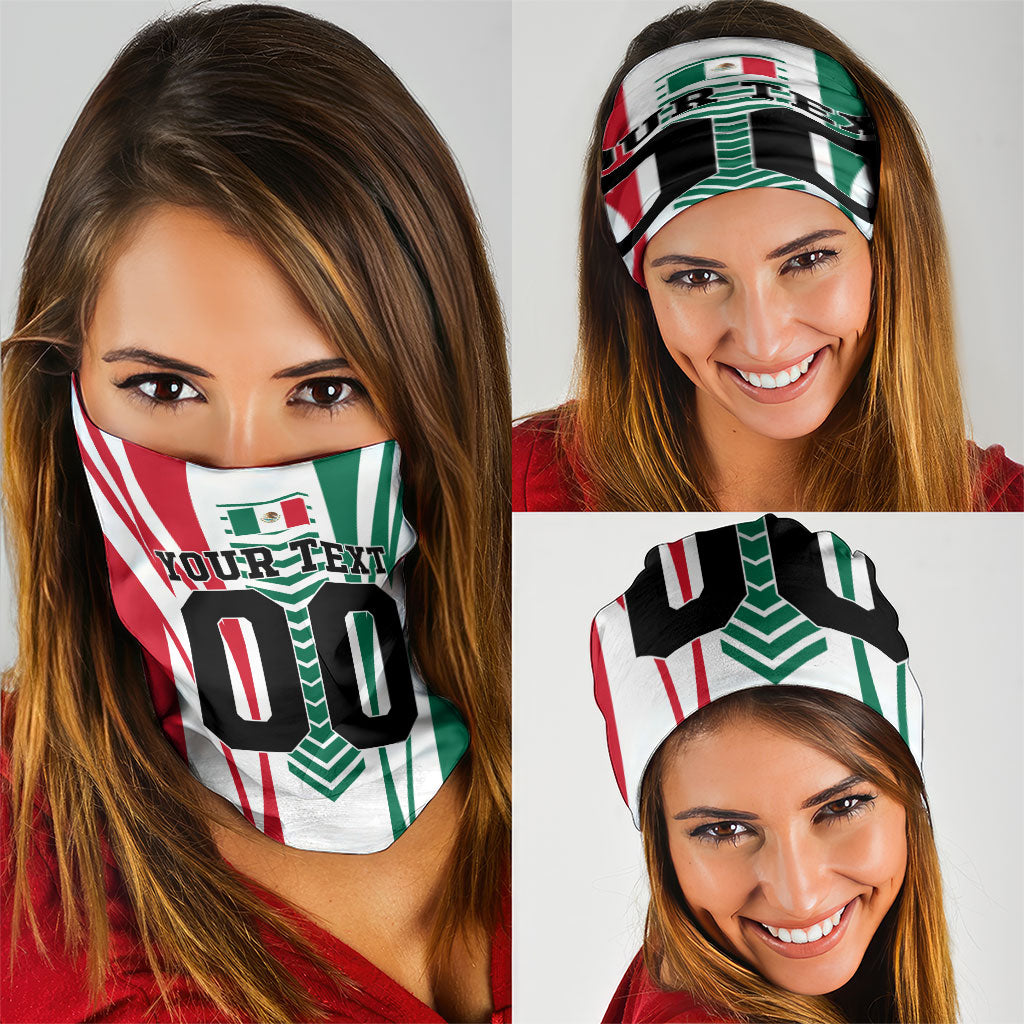 Personalized Mexico Football Neck Gaiter Mexican Flag Jaguar Mascot Soccer Ball