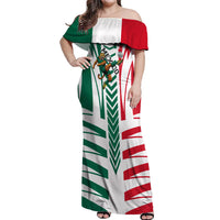Personalized Mexico Football Off Shoulder Maxi Dress Mexican Flag Jaguar Mascot Soccer Ball