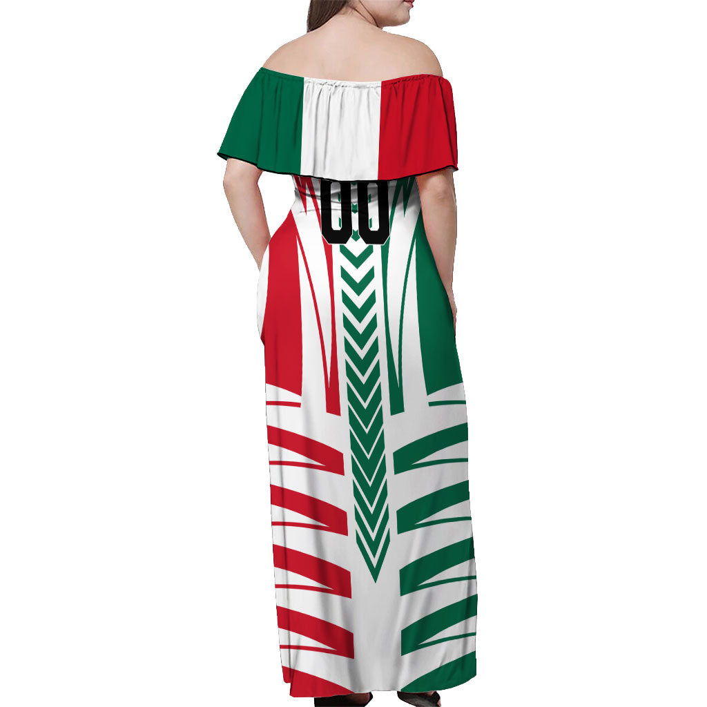 Personalized Mexico Football Off Shoulder Maxi Dress Mexican Flag Jaguar Mascot Soccer Ball